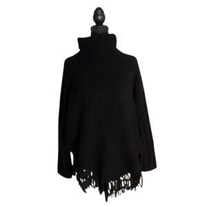 Christopher Fischer 100% Cashmere Fringe Turtleneck Poncho